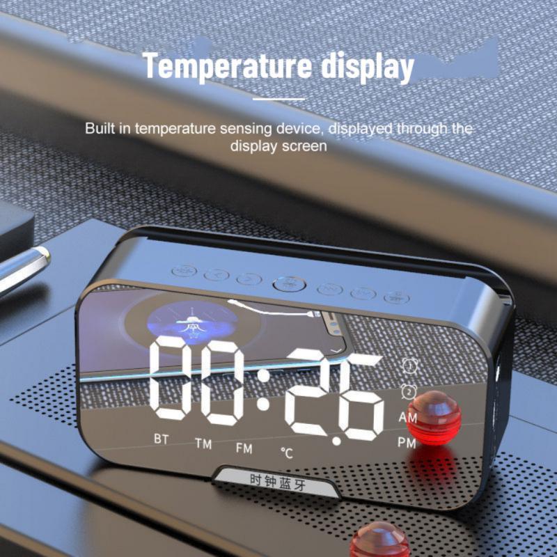 Loa Bluetooth không dây RYRA với FM Radio Mini Portable Gương báo thức âm thanh Cài đặt đồng hồ báo thức kép cho tất cả các màu điện thoại: màu hồng
