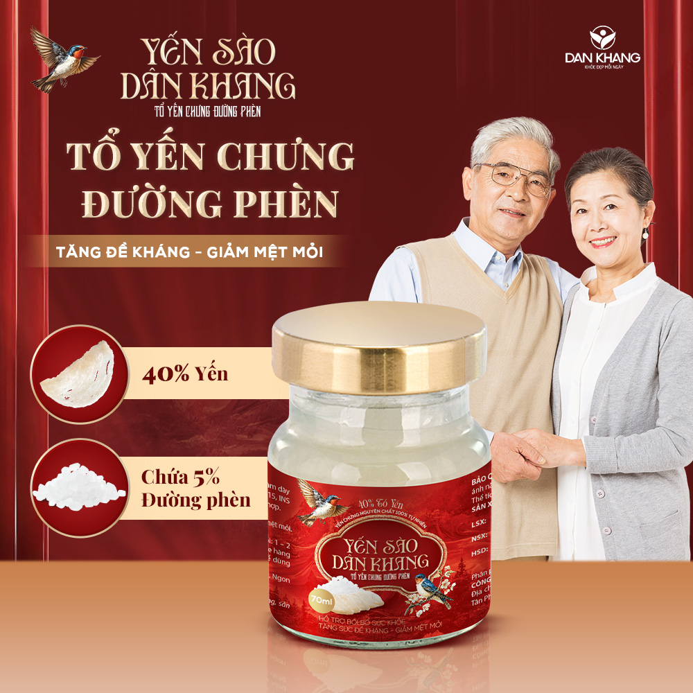 Yến Sào Dân Khang 40% Tổ Yến Chưng Đường Phèn Cao Cấp Tự Nhiên Hỗ Trợ Bồi Bổ Sức Khỏe Bổ Sung Dưỡng Chất 70ml