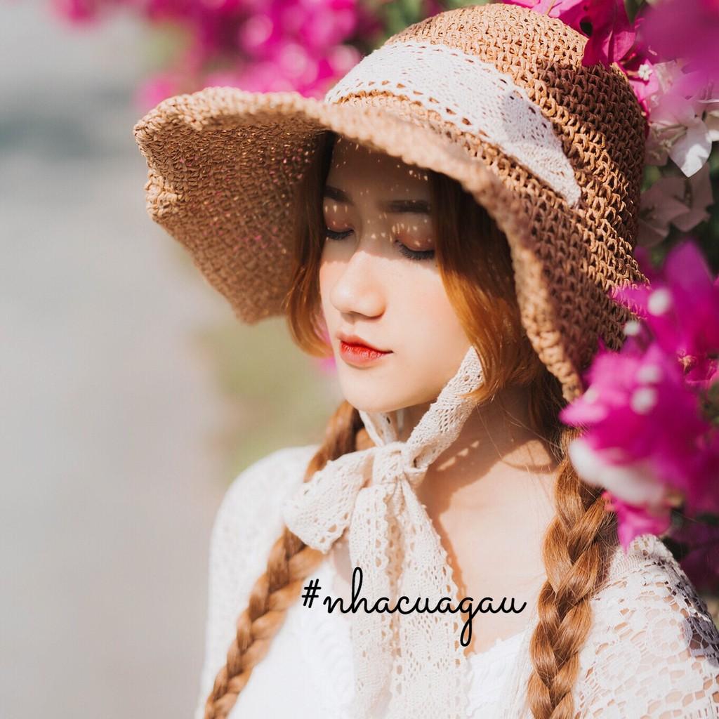 Nón cói ren cột nơ đi chơi siêu xinh
