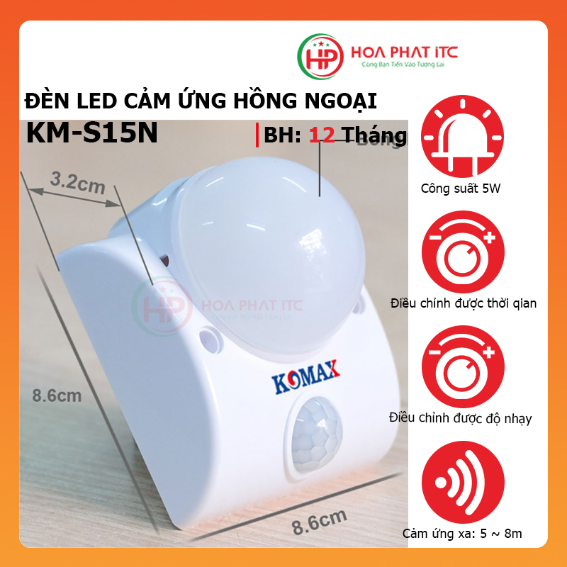 Đèn LED cảm ứng hồng ngoại Komax KM-S15N