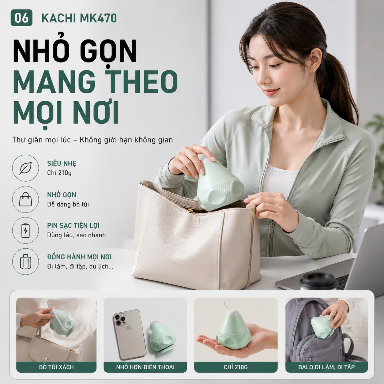 Máy Massage Cổ Vai Gáy Hít Tường Kachi MK470 - Bóng massage huyệt đạo lưng vai - hàng chính hãng
