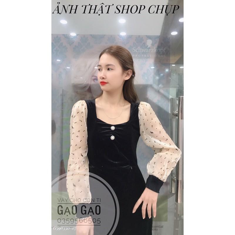 Váy nhung phối tay tơ cho con búKÈM ẢNH THẬT