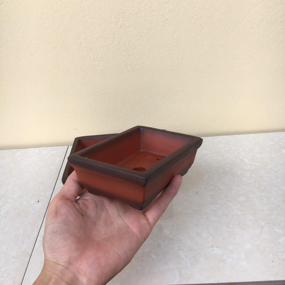 Bộ 2 Chậu bonsai Chữ nhật mini đất nung gốm Bát tràng 2 size BM-35