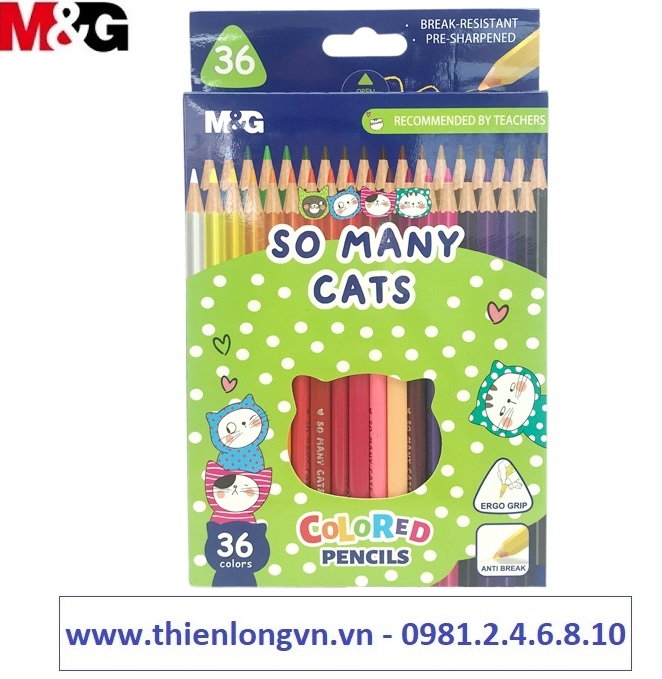 Chì gỗ 36 màu M&amp;G hình So Many Cat vỉ giấy - AWP343A3