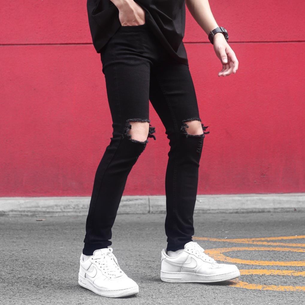 Quần Skinny Jean Nam Rách Gối to Đơn Giản Năng Động- quần co giãn rách gối siêu to