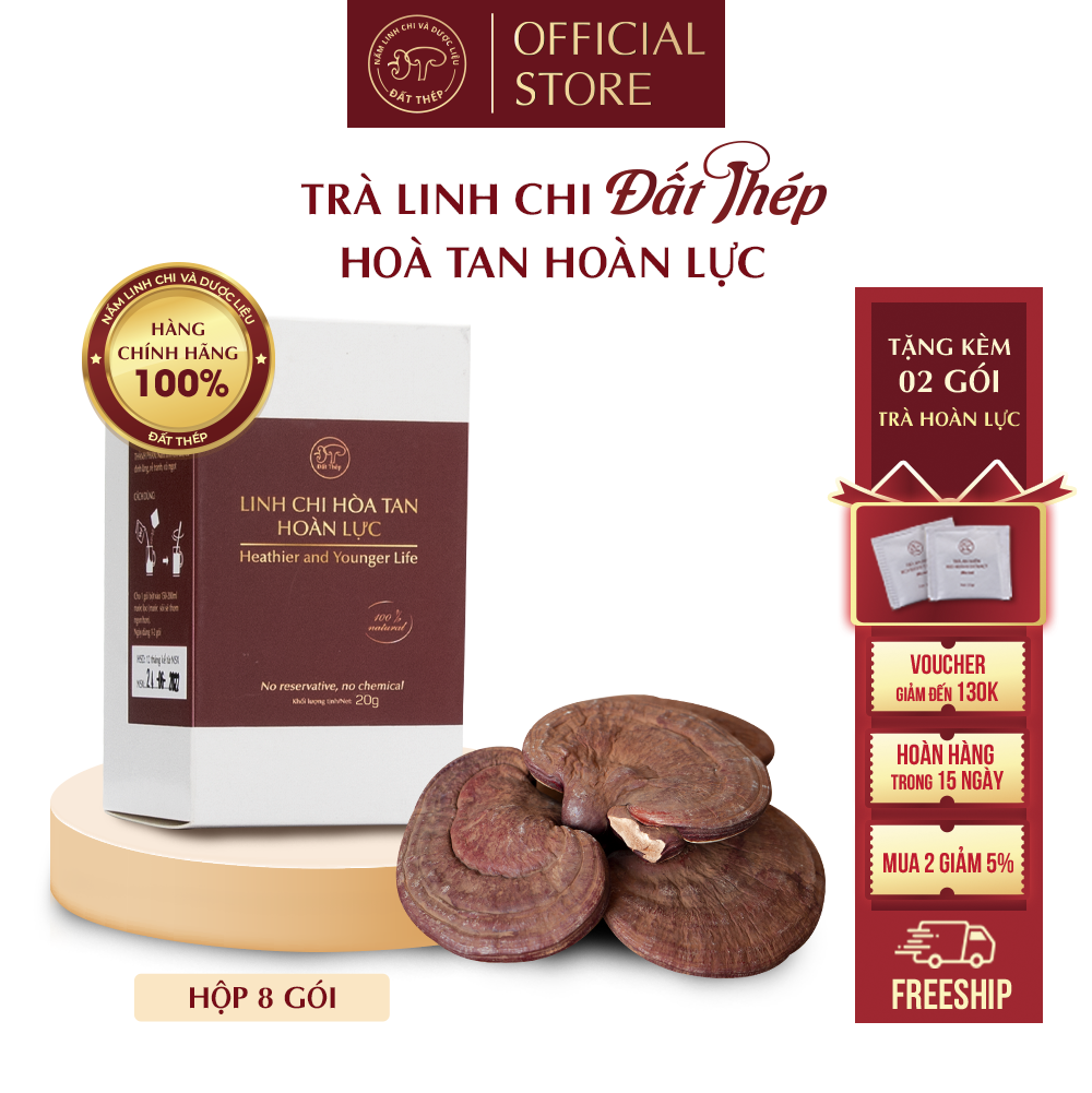 Trà Nấm Linh Chi Đất Thép Hòa Tan Hoàn Lực 3 hộp x 30 gói - Hồi phục năng lượng - Tăng tuần hoàn máu