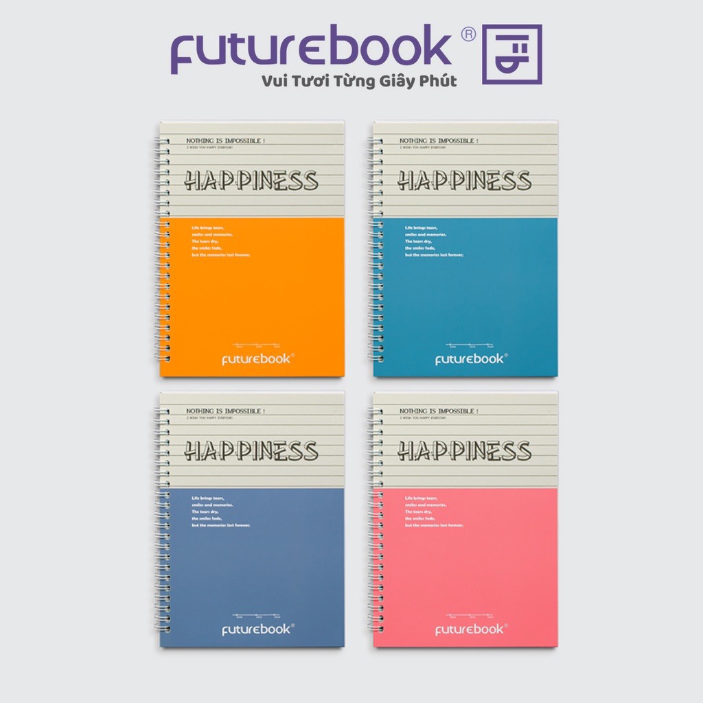 FUTUREBOOK-Sổ Lò Xo Bìa Mềm Happiness -160 Trang – Định Lượng 70Gsm – Kẻ Ngang. Mã Sản Phẩm A5LX6