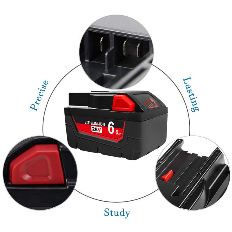 28V 6000MAh Pin Lithium Cho Milwaukee V28 Pin Cho Milwaukee 28V 28 48-11-2830 0730-20 49-24-0187 Dụng Cụ Sạc Màu Sắc: 2 Cái