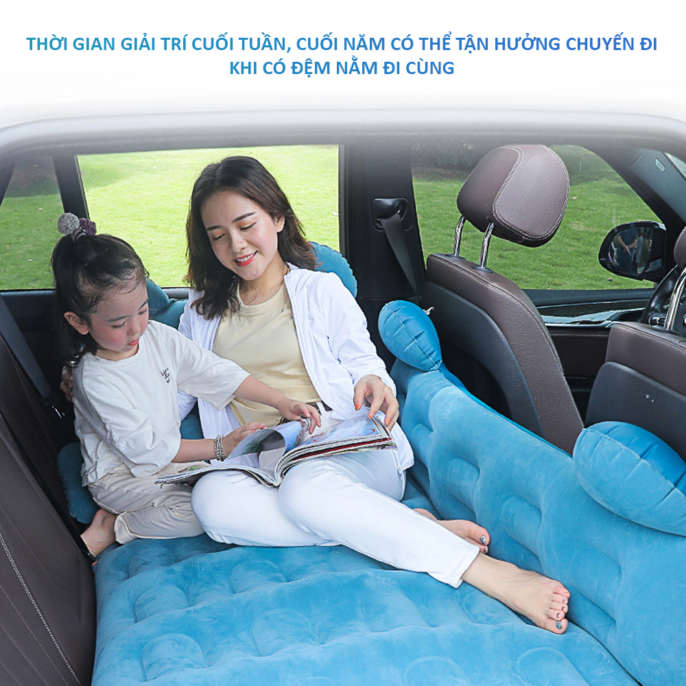 Giường hơi, nệm hơi ô tô cao cấp phủ vải nhung thích hợp cho các chuyến dã ngoại và nghỉ ngơi trên xe hơi