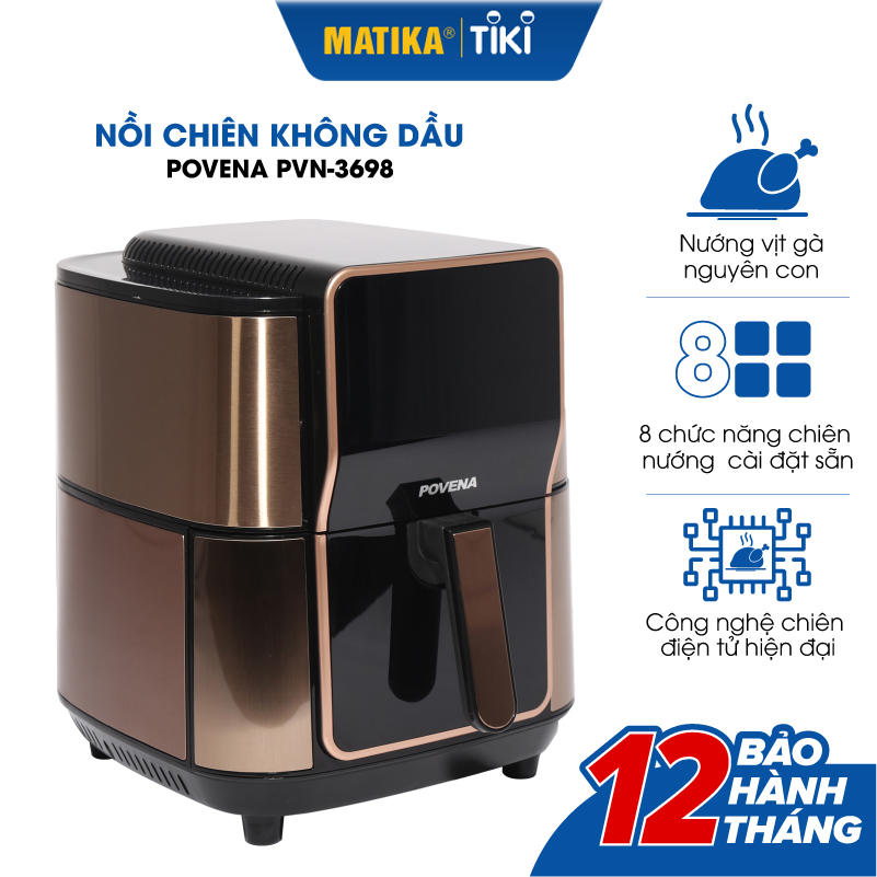 Nồi Chiên Không Dầu Điện Tử POVENA dung tích 9.8L PVN-3698 - Hàng chính hãng