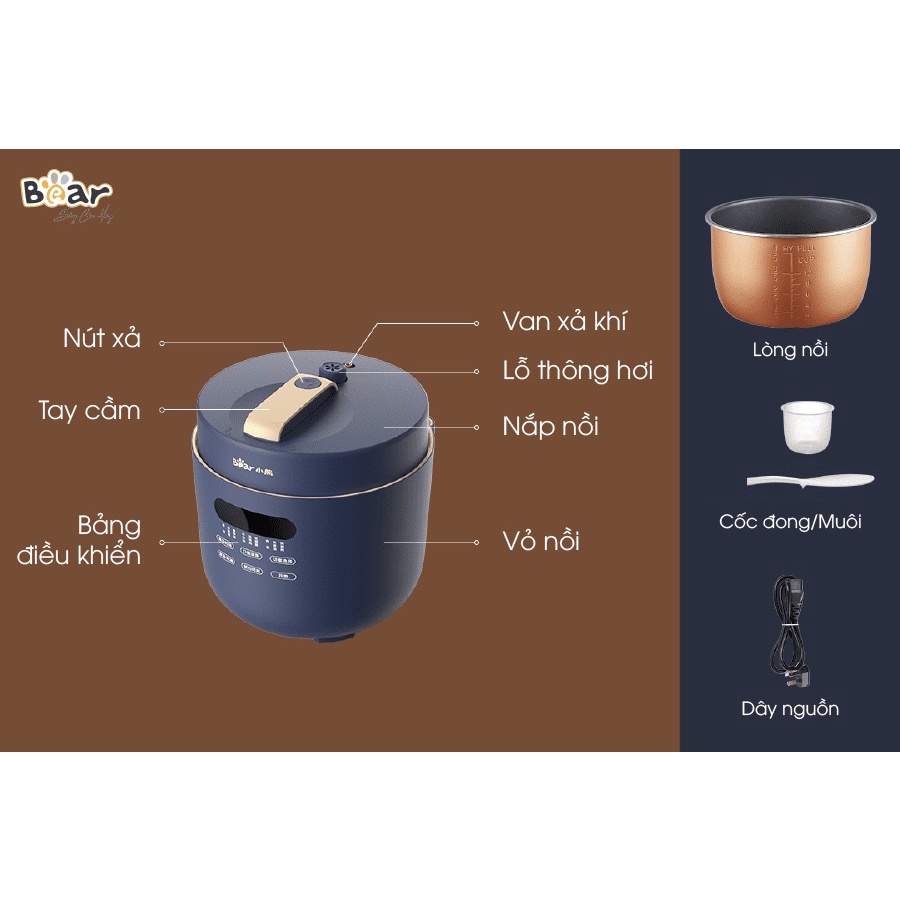 Nồi áp suất điện đa năng 5L Bear A50M1,9 chức năng,Áp suất 70 KPA ,Công suất lớn tới 900W,Dung tích 5L ,4 lớp,chống dính