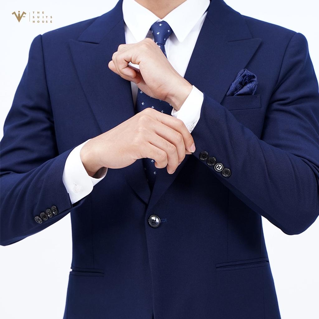 Bộ vest nam xanh sẫm, suits sartorial, 1 khuy 2 túi, form ôm The Suits House