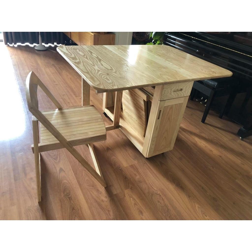BÀN ĂN THÔNG MINH GỖ SỒI TỰ NHIÊN GẤP GỌN_BẢO HÀNH 2 NĂM