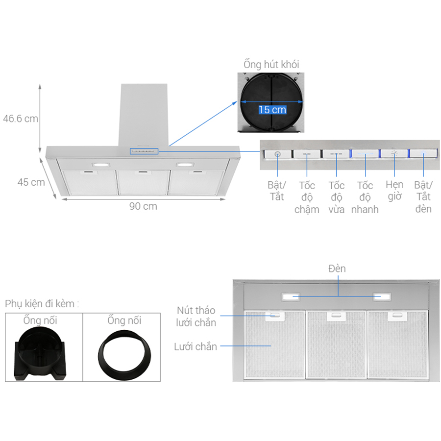 Máy hút mùi treo tường SMEG 90cm KBT900XE - Hàng chính hãng