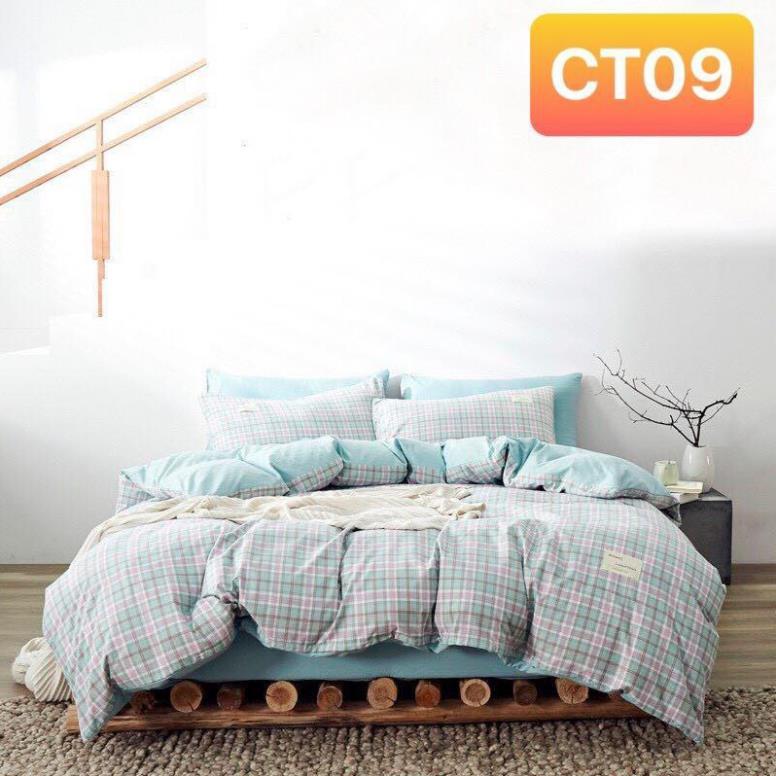 Bộ chăn ga gối Cotton TC sọc caro 4 món đủ kích thước 1m2 đến 2m*2m2