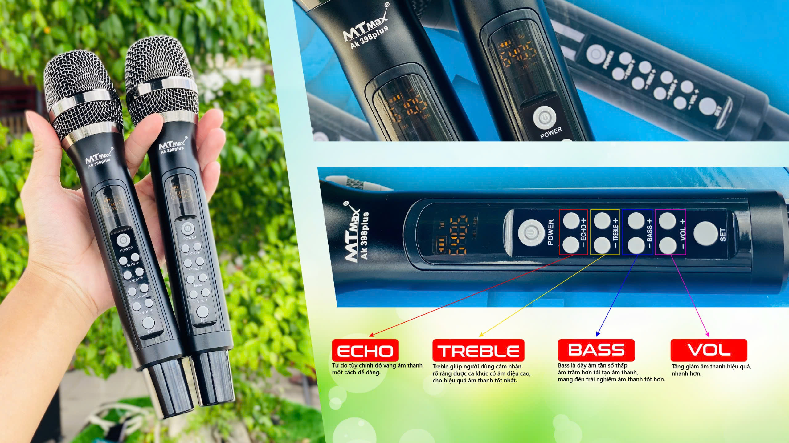 MICRO KHÔNG DÂY ĐA NĂNG CAO CẤP MTMAX AK398 PLUS - BẮT ÂM CỰC NHẠY, HÚT ÂM TỐT TẶNG KÈM GIÁ ĐỠ ĐIỆN THOẠI, HÀNG CHÍNH HÃNG