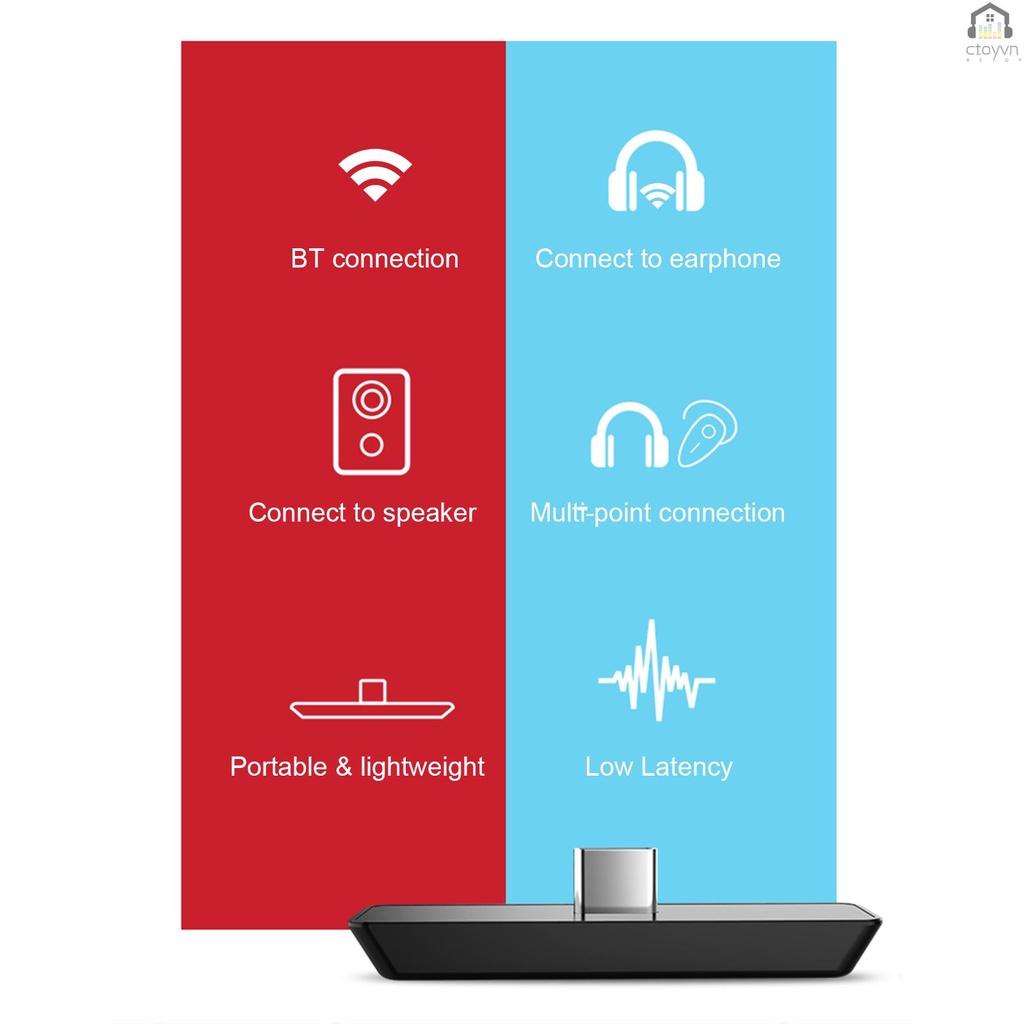 Bộ chuyển đổi âm thanh BT loại C USB-C BT tương thích với Nintendo Switch PS4 PC