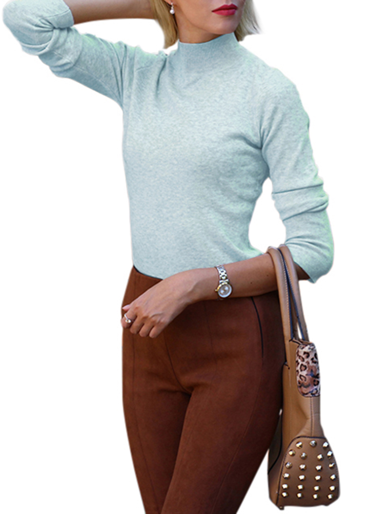 Casual Women Autumn Winter Basic Knitted Sweater Solid Color Turtleneck Pullovers Top Slim Knitwear