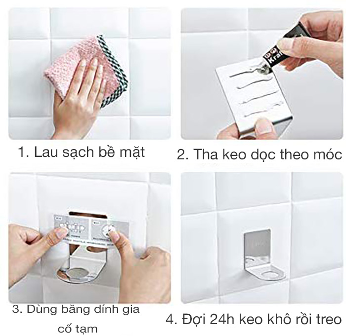 Bộ 2 móc treo cổ chai dầu gội, nước rửa tay Inox 304 dán tường gạch men - có sẵn keo dán sealant fix siêu dính - HOBBY MTDG