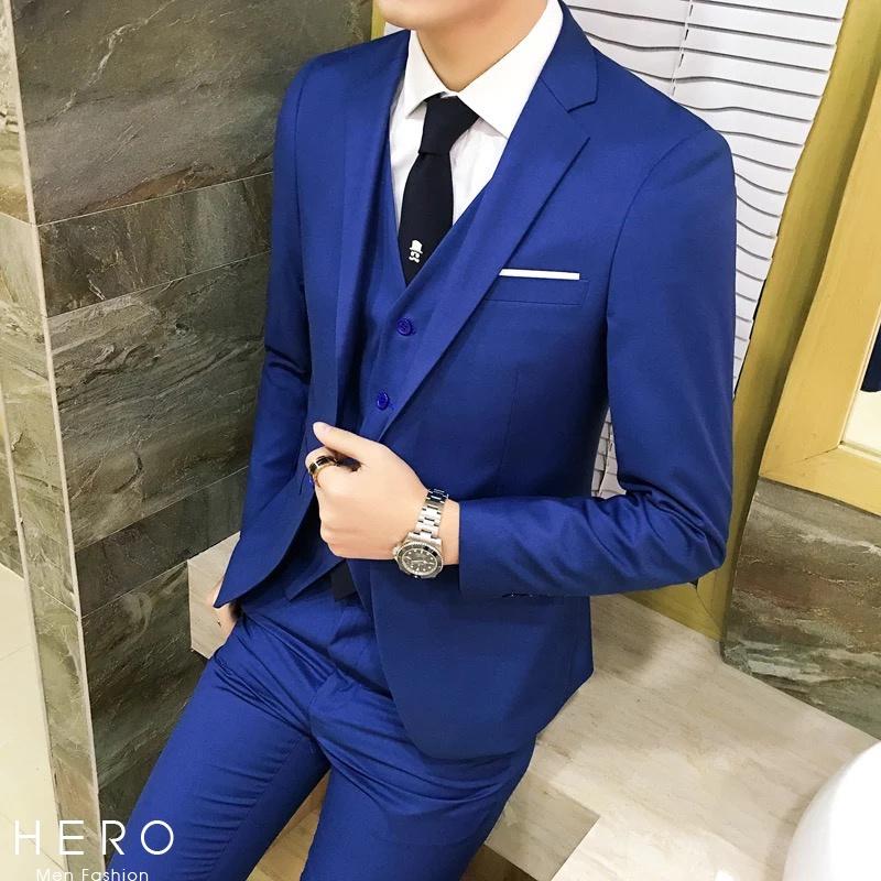 Bộ Vest Nam Cao Cấp 1 Cúc màu Xanh Cô Ban