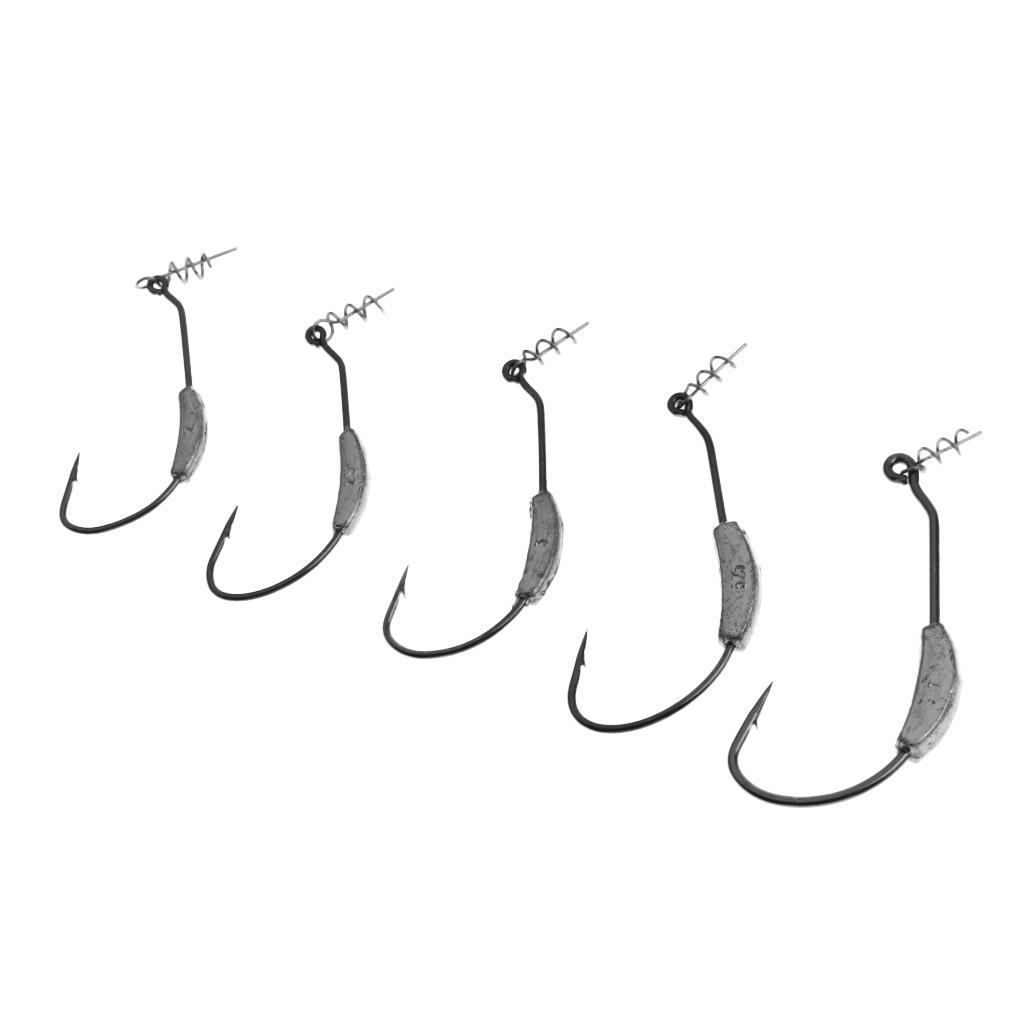 2g/2.5g/3g/5.25g/7g Barbed Lead Offset Fishing Hooks Worm Jig Big Hook with Screw Pin Spring