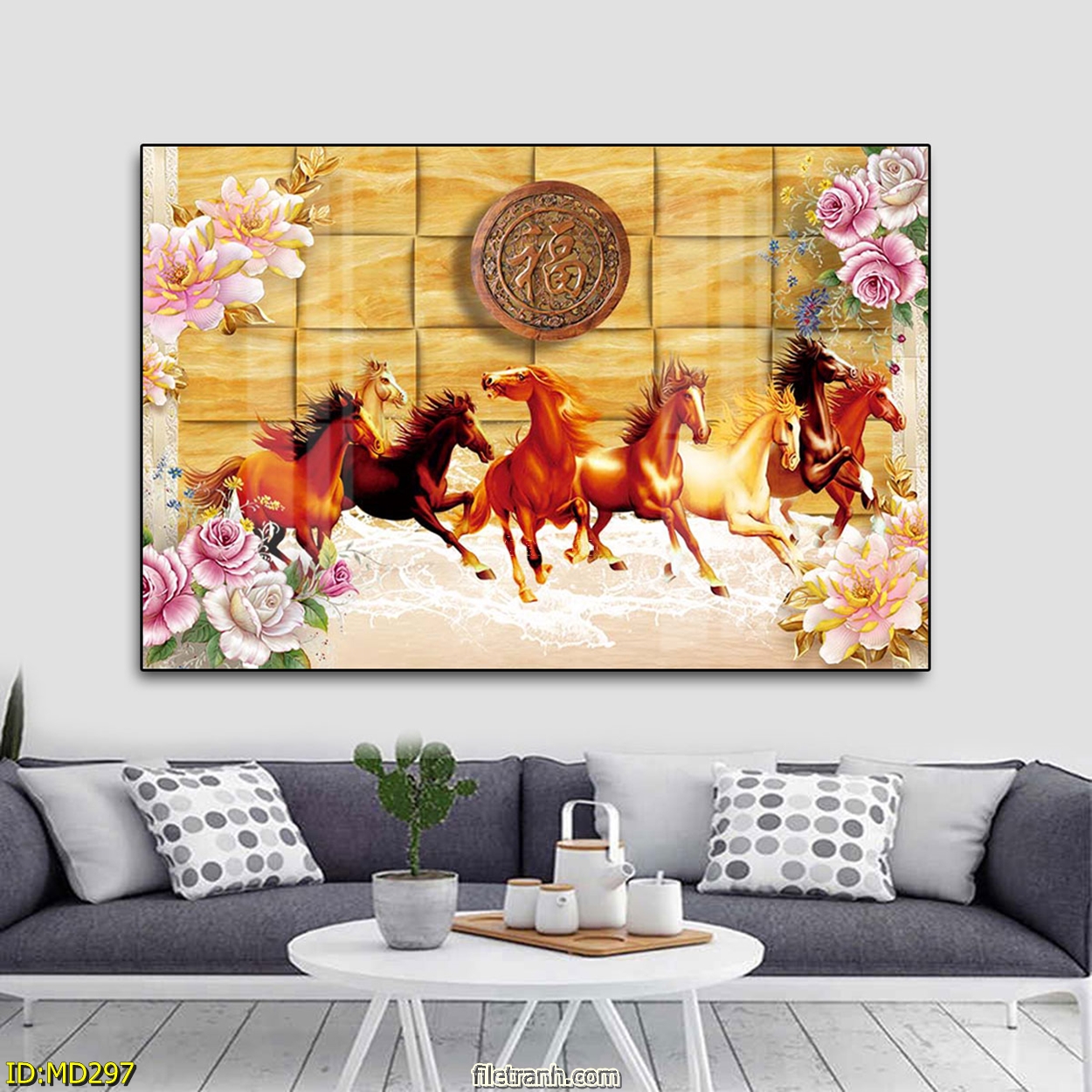 Tranh Bát Mã Phi Nước Đại Tài Lộc - Tranh Canvas Trang Trí Phong Thủy