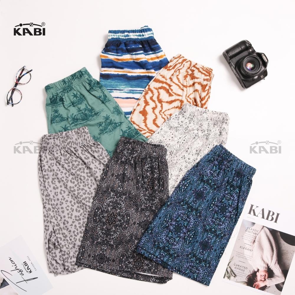 Quần đùi nam KABI short thun cotton co giãn thoáng mát mặc nhà hoa văn không túi
