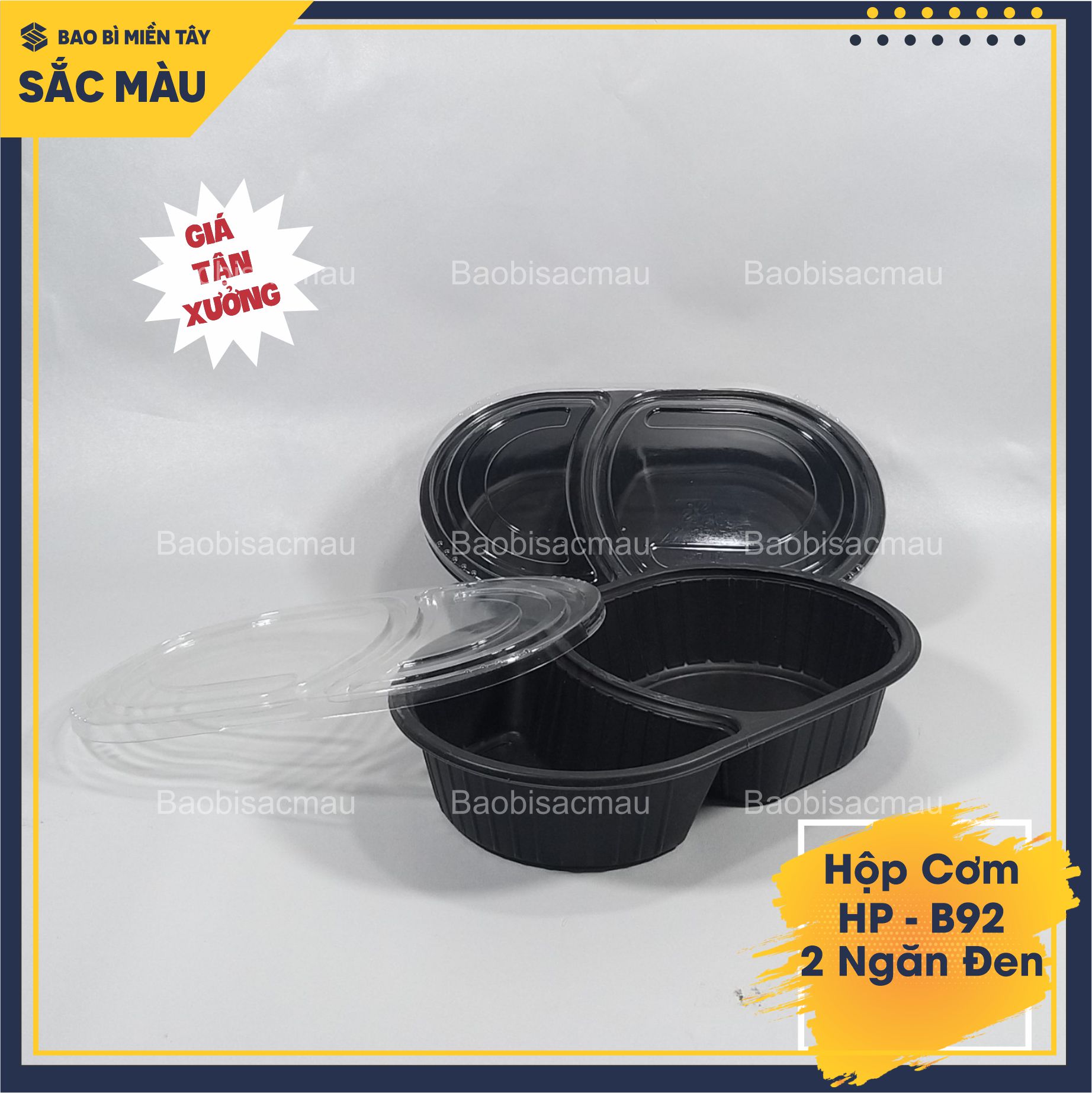 Sét 20 Hộp nhựa 2 ngăn cao cấp đựng cơm, xôi, bánh... 2 màu đen, trắng sữa.