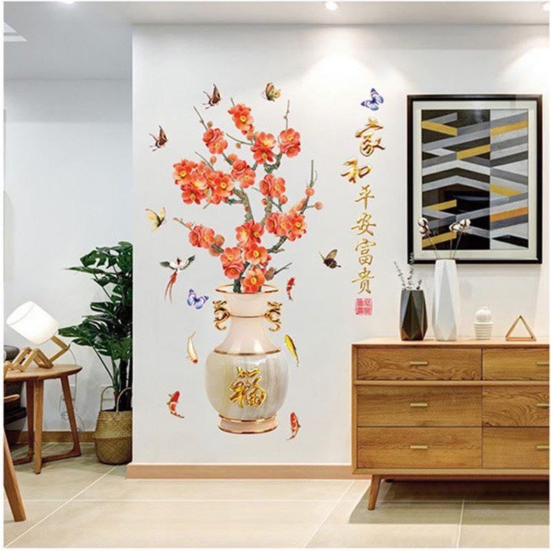 DECAL DÁN TƯỜNG COMBO BÌNH HOA PHONG THỦY