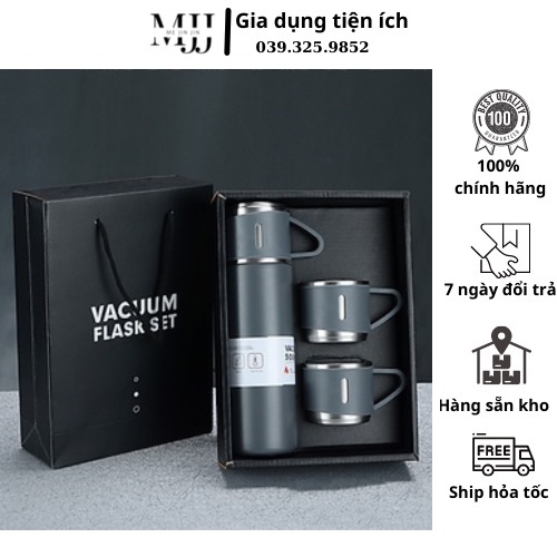 [ TẶNG KÈM 2 CỐC ]  Bình Giữ Nhiệt INOX 304 - 500ml Tặng Kèm 2 Cốc Sang Trọng Chắc Chắn Chất Lượng Cao