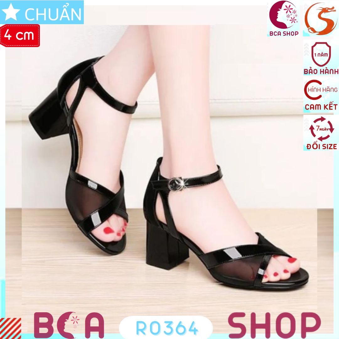 Giày cao gót nữ màu đen 4p RO364 ROSATA tại BCASHOP hở mũi quai ngang phối lưới sành điệu và lạ mắt