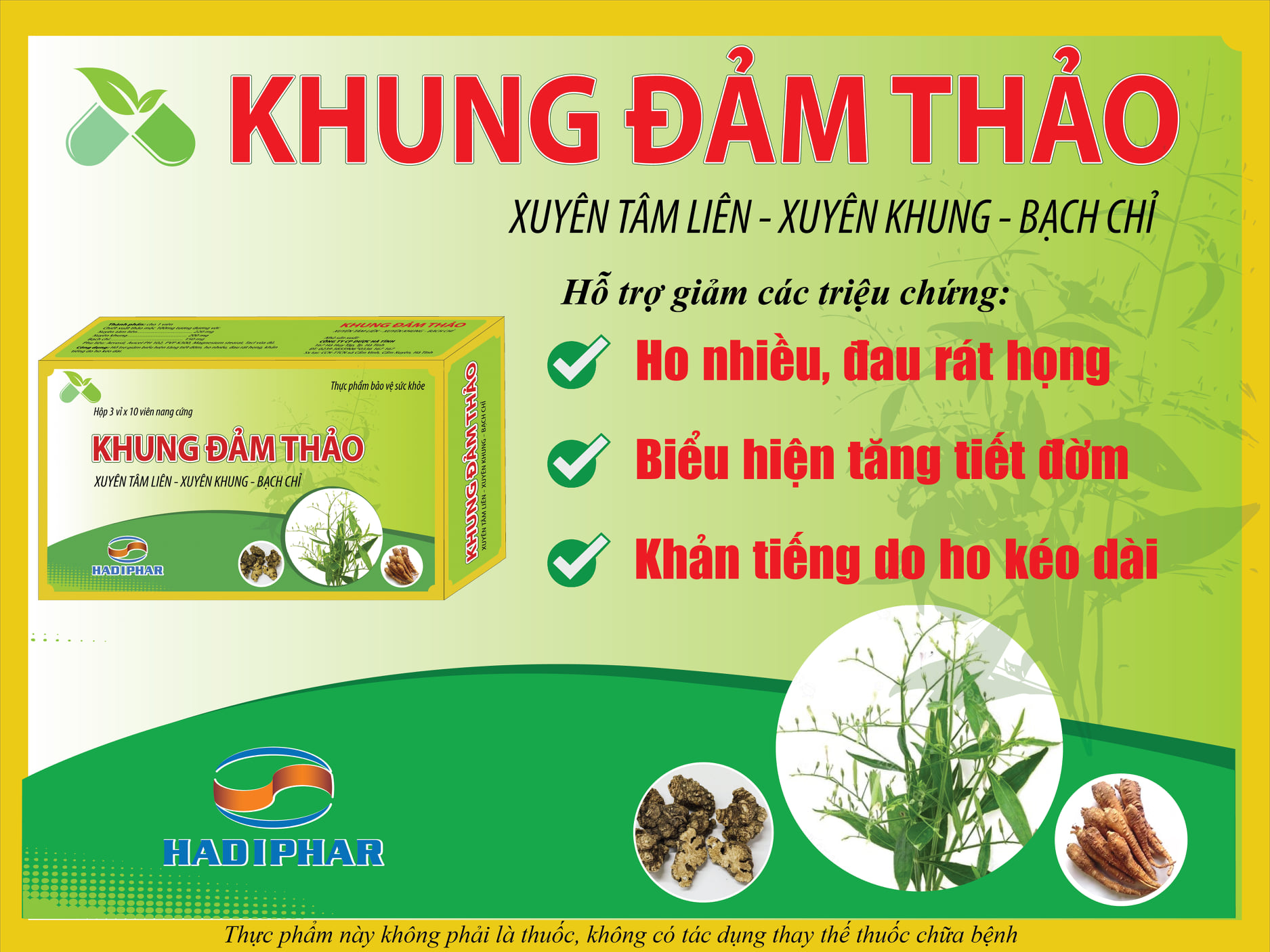 Viên uống KHUNG ĐẢM THẢO Hộp 30 viên -  Xuyên tâm liên - Xuyên Khung - Bạch Chỉ - Hổ trợ giảm ho - Đau Rát họng - Giảm cảm cúm