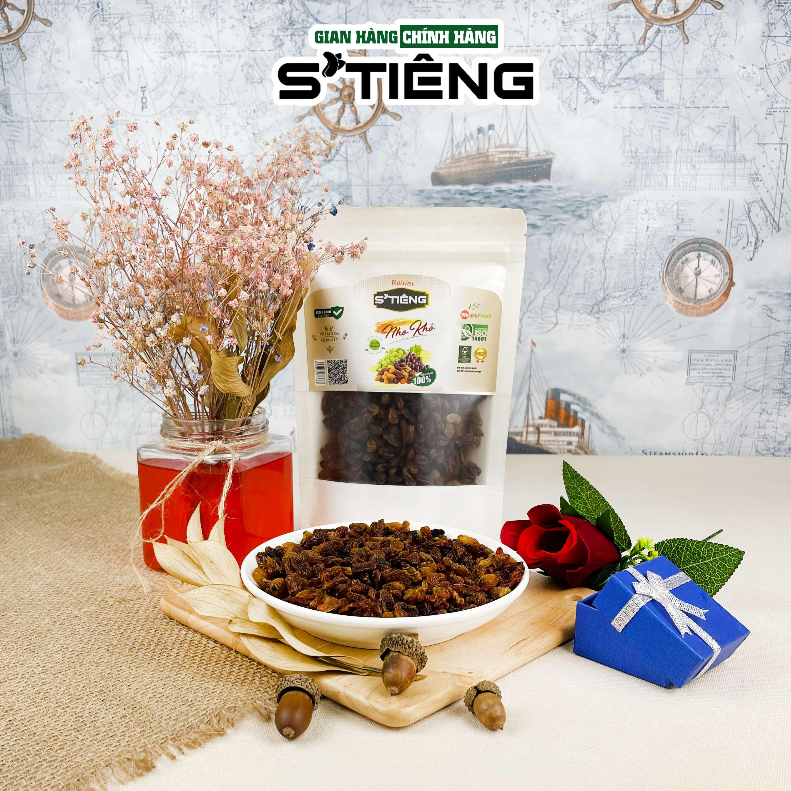 Nho Nâu Sấy Khô STIENG Không Đường Chuẩn Vị Giàu Chất Dinh Dưỡng