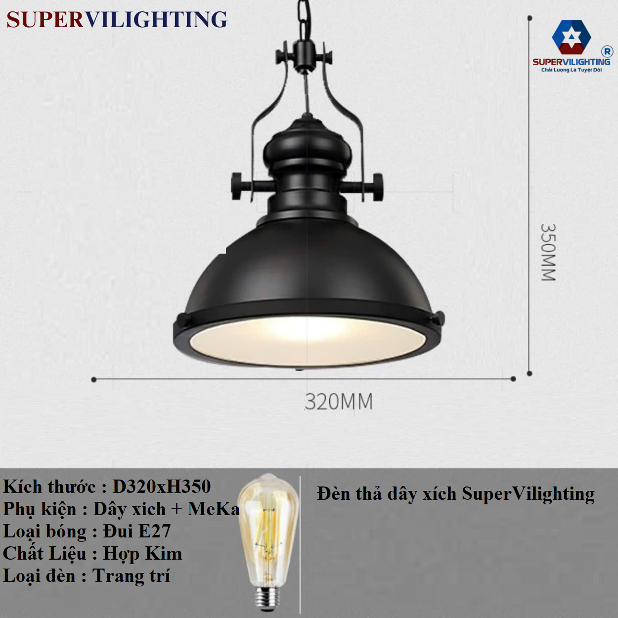 Đèn treo thả trần trang trí phòng khách SuperVilighting mặt meka có dây xich bảo hành 24 tháng