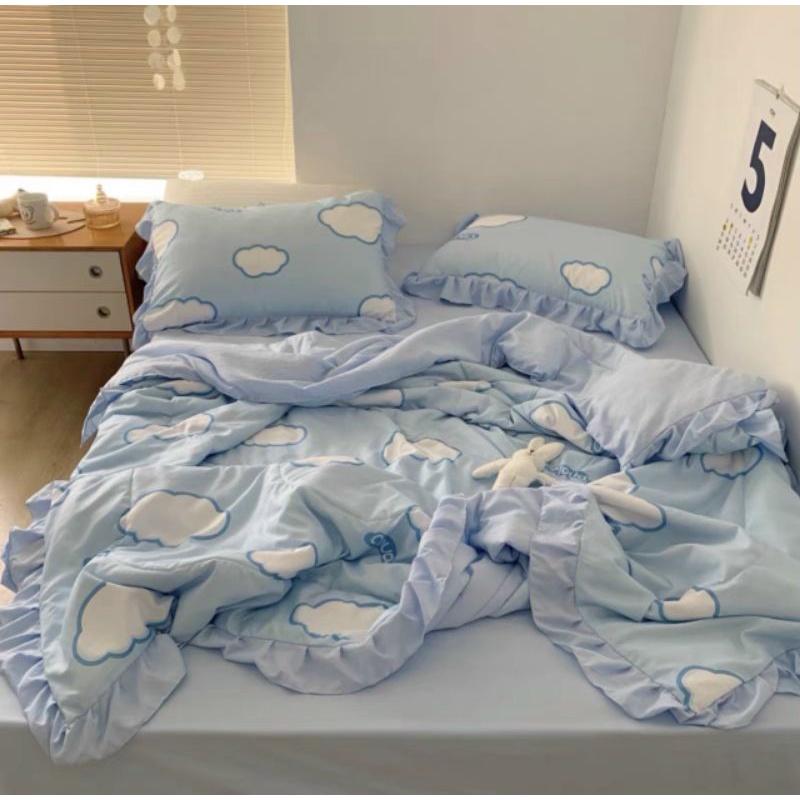 Bộ Chăn Vỏ Ga Gối Cotton Đũi phối bèo Chăn Hè