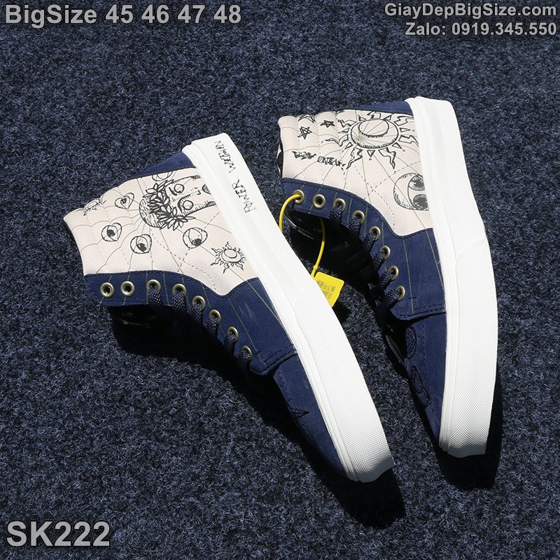 Giày trượt ván, giày thể thao cổ cao cỡ lớn 45 46 47 48 cho nam chân to. Big size custom sneakers for wide feet - SK222