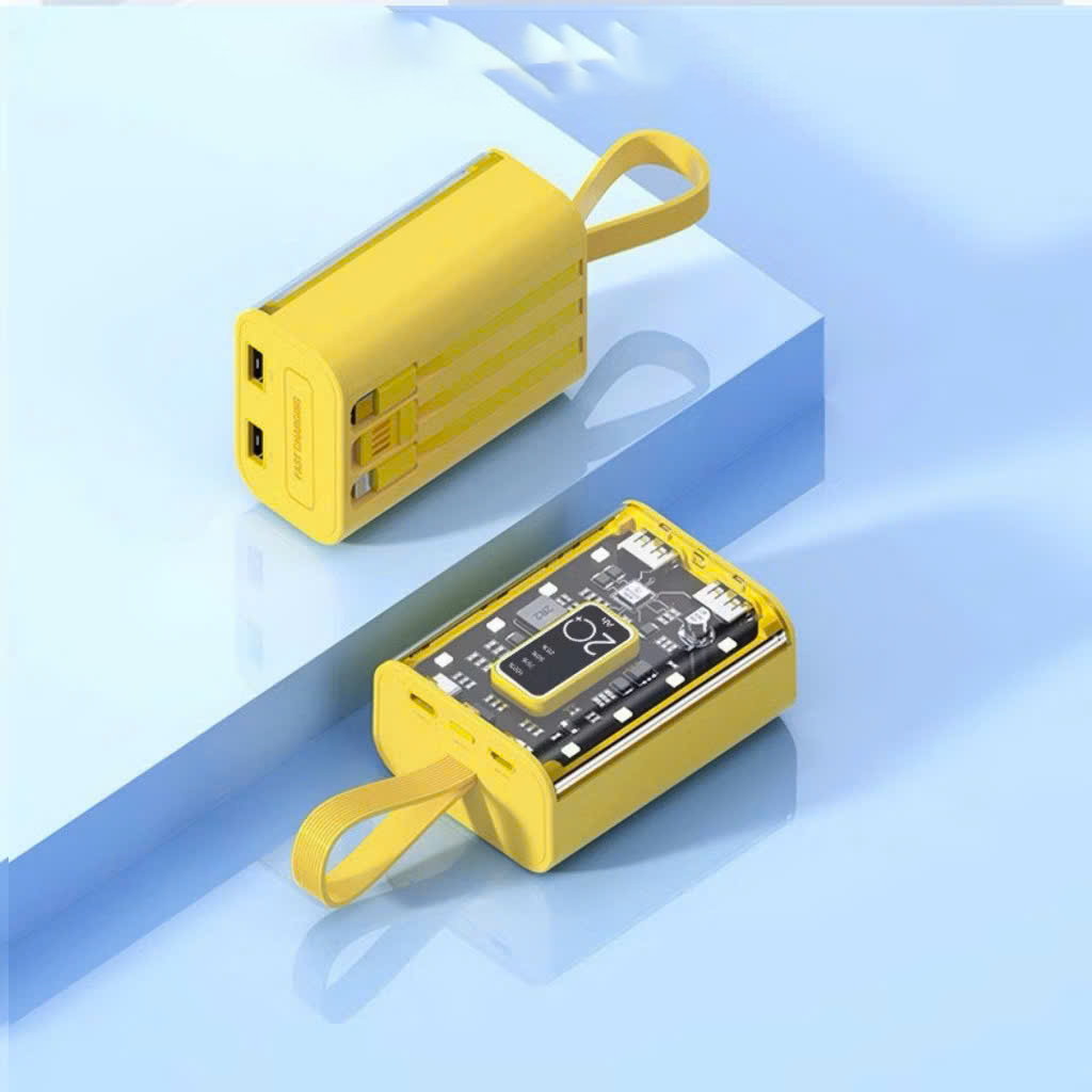 Sạc Dự Phòng 20000mAh Dung Lượng Pin Lớn Vỏ Trong Suốt Tích Hợp Dây Sạc Nhanh Cho Nhiều Thiết Bị có đèn báo, phát sáng - HÀNG CHÍNH HÃNG