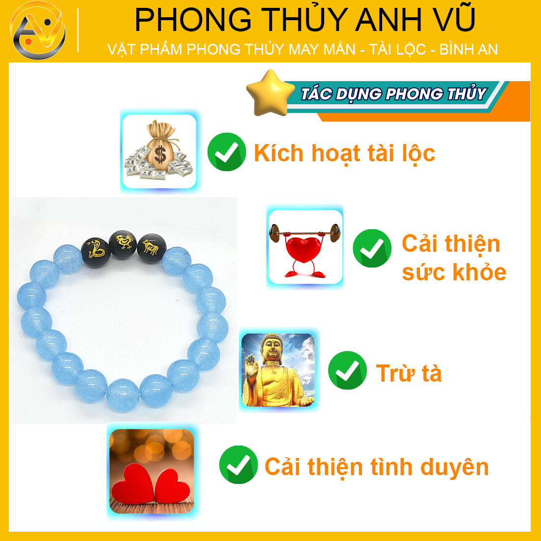 Vòng tay 12 con giáp tam hợp tỵ dậu sửu đã khai quang - chất liệu mã não xanh tự nhiên - size 8 10ly - may mắn tài lộc - Vòng Tam Hợp Anh Vũ