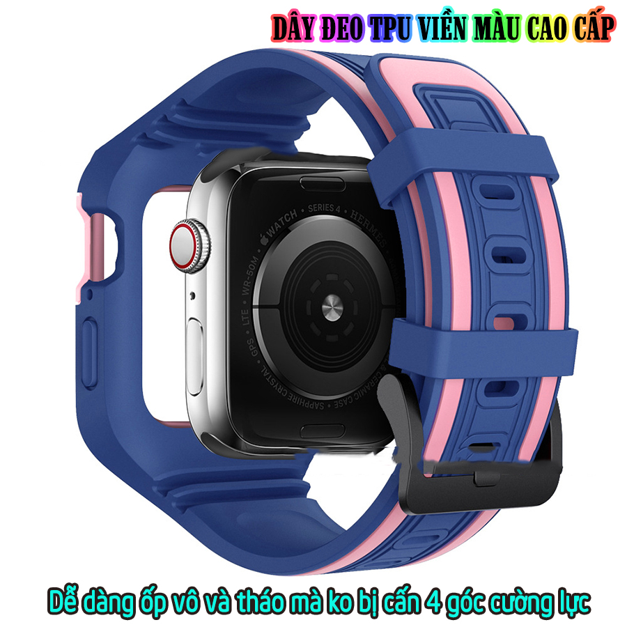 Dây Đeo liền ốp dành cho Apple Watch 7/6/5/4/3/2/1 size 38/40/41/42/44/45mm TPU chống sốc viền màu - nhiều màu