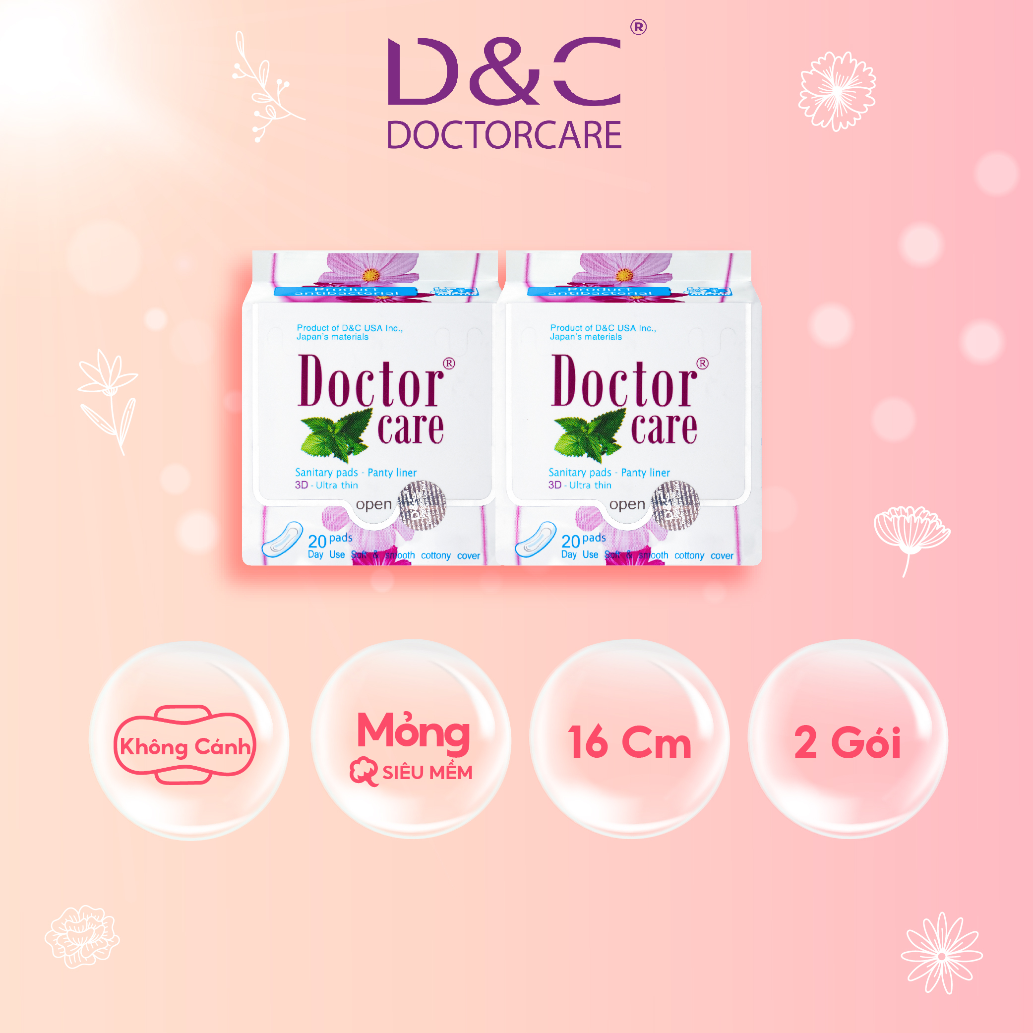 Combo 2 Băng vệ sinh hàng ngày Doctor Care tinh chất  thảo dược  16 cm