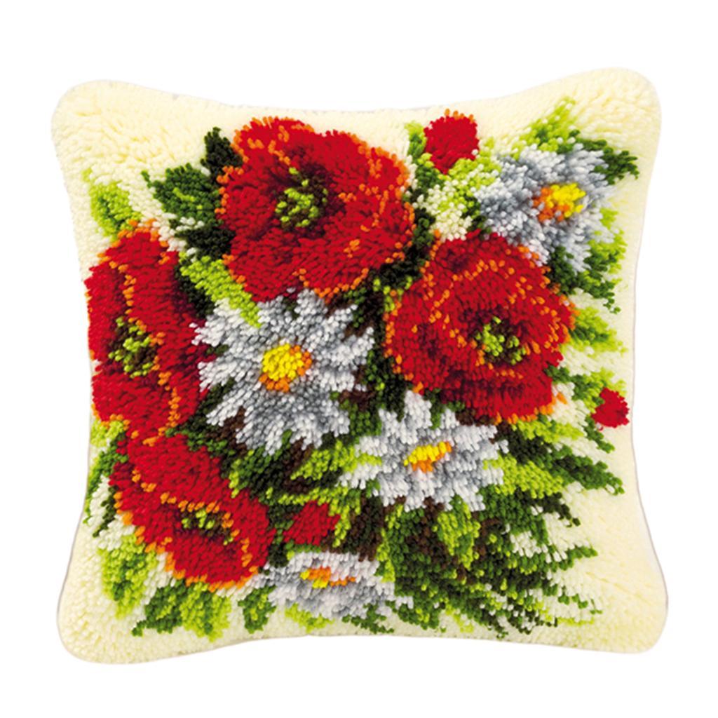 Flower Pattern Latch Hook Kits Pillow Case Cushion Cover 17x17''