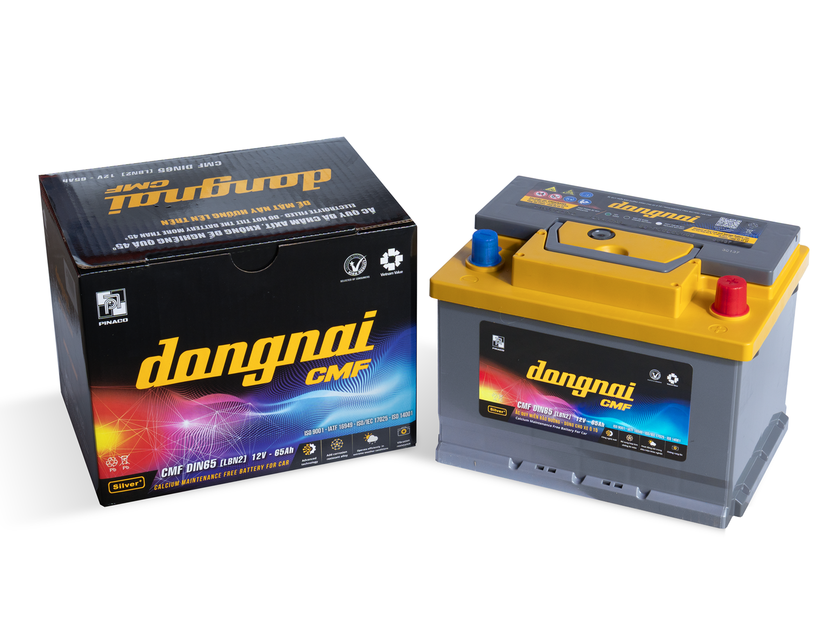Ắc quy Dongnai CMF DIN65 [LBN2] - 12V - 65Ah miễn bảo dưỡng- dùng cho oto