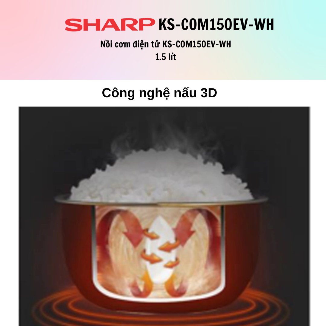 Nồi cơm điện tử Sharp KS-COM150EV-WH 1.5 lít - Hàng Chính Hãng - Bảo Hành 12 Tháng