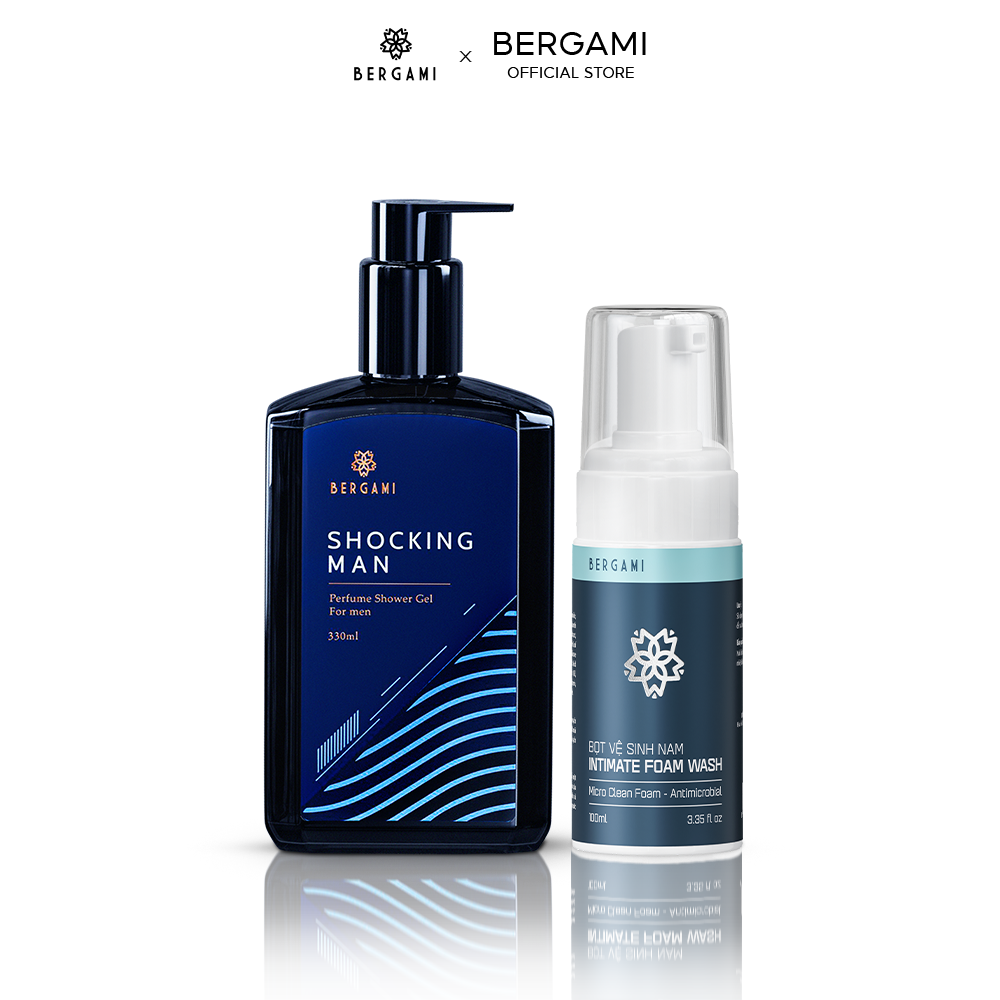 Combo Sữa Tắm Nam Hương Nước Hoa Shocking Man Bergami 330Mlchai Và Bọt Vệ Sinh Nam 100Mlchai, Ngừa Khuẩn &Amp; Lưu Hương 6H