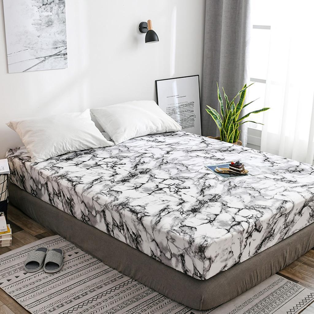 Marble Printed Fitted Sheet Bedding Cover Elastic Polyester Resistant Fade -