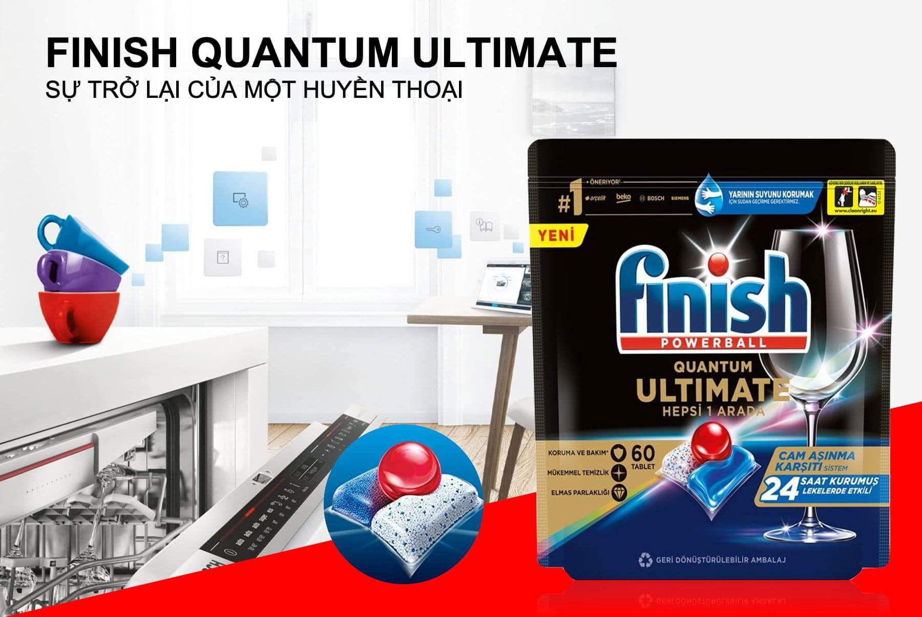 Viên rửa bát Finish Quantum Ultemate 60 viên