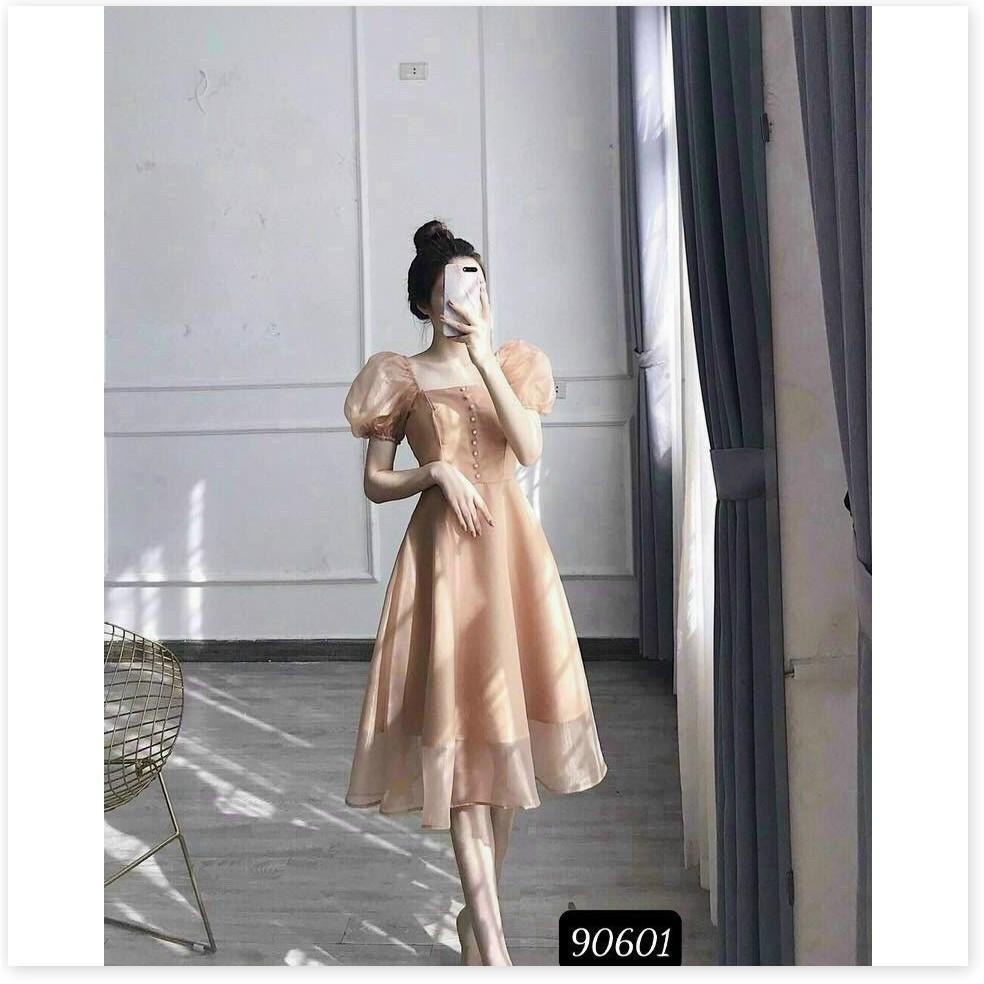Đầm phối voan kiếng có nút siêu đẹp , tôn dáng cho các nàng KHÁNH AN STORE