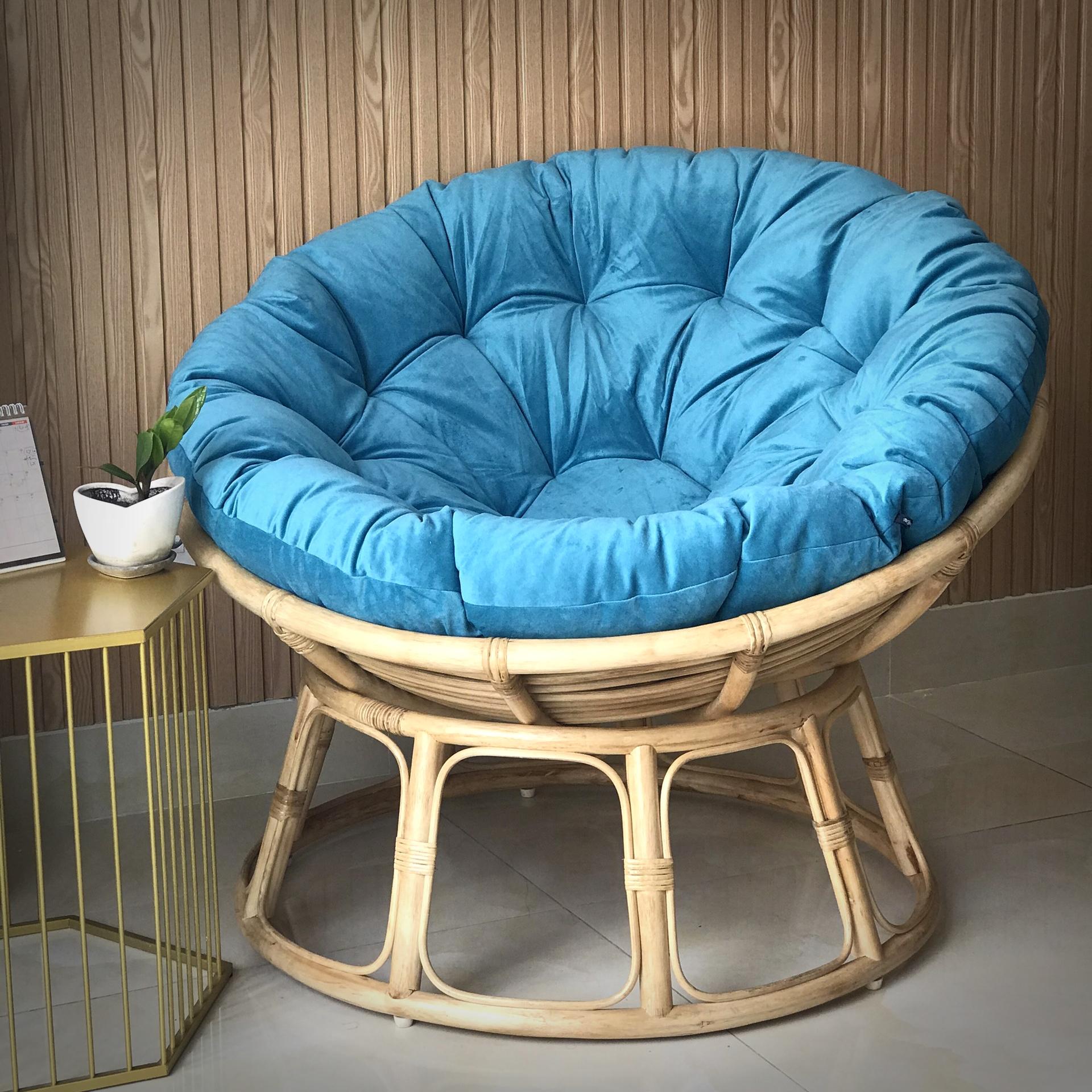 GHẾ MÂY PAPASAN CAO CẤP - VẢI NHUNG- MÀU XANH DƯƠNG