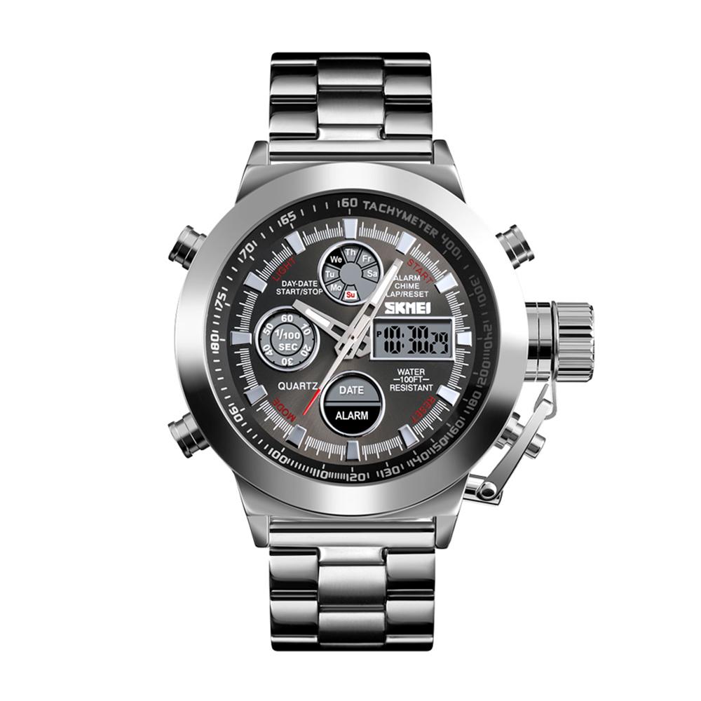 Đồng hồ Chống nước 3ATM Màn hình kép Double Movements Giờ GMT Đa chức năng SKMEI 1515 Men Quartz