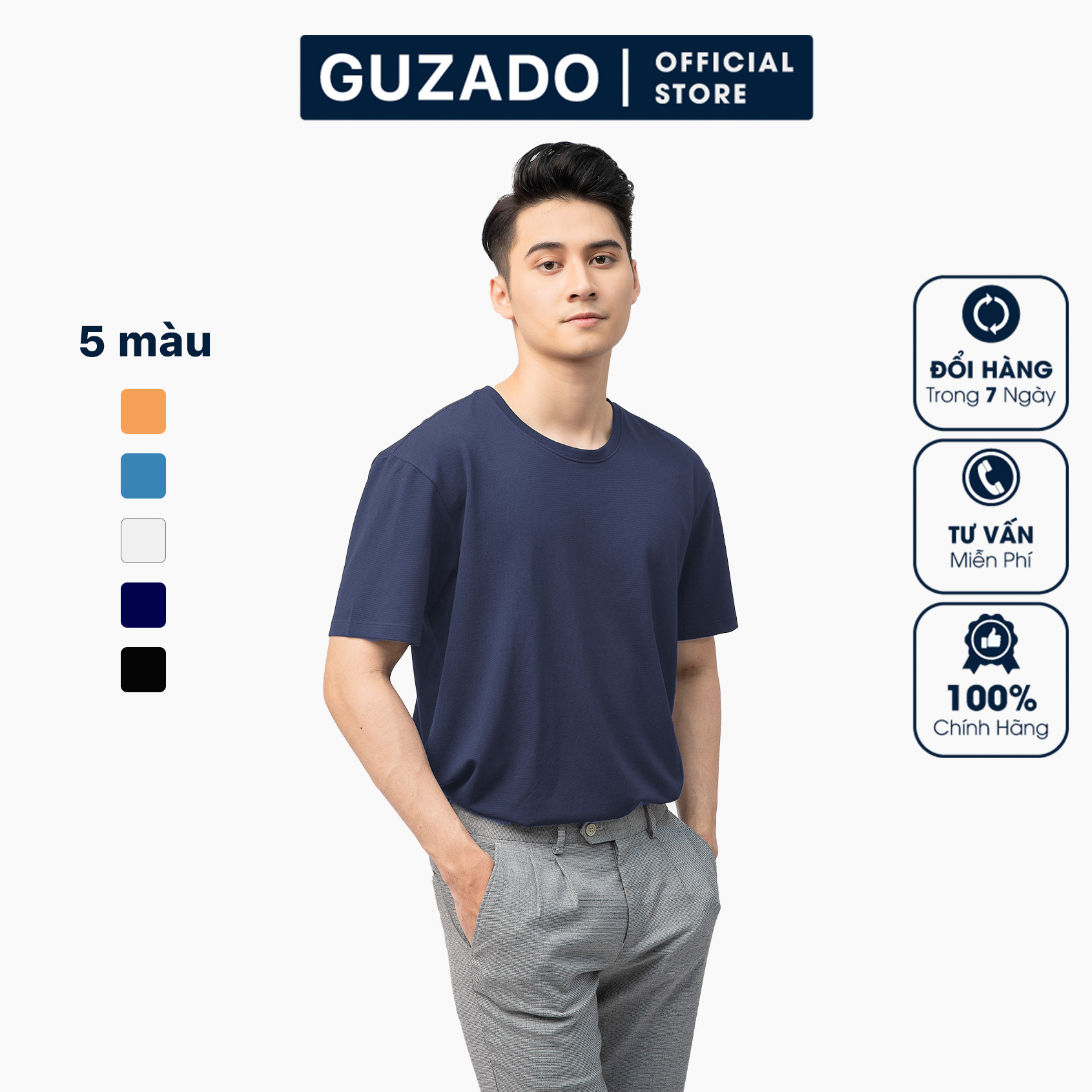 FREE SHIP Áo Thun nam cao cấp GUZADO [GTS01], Áo Phông Cotton Thấm Hút Cực Tốt, Co Giãn Thoải Mái, Mẫu Hot 2021